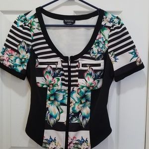 SOLD: bebe floral/stripes zip up top